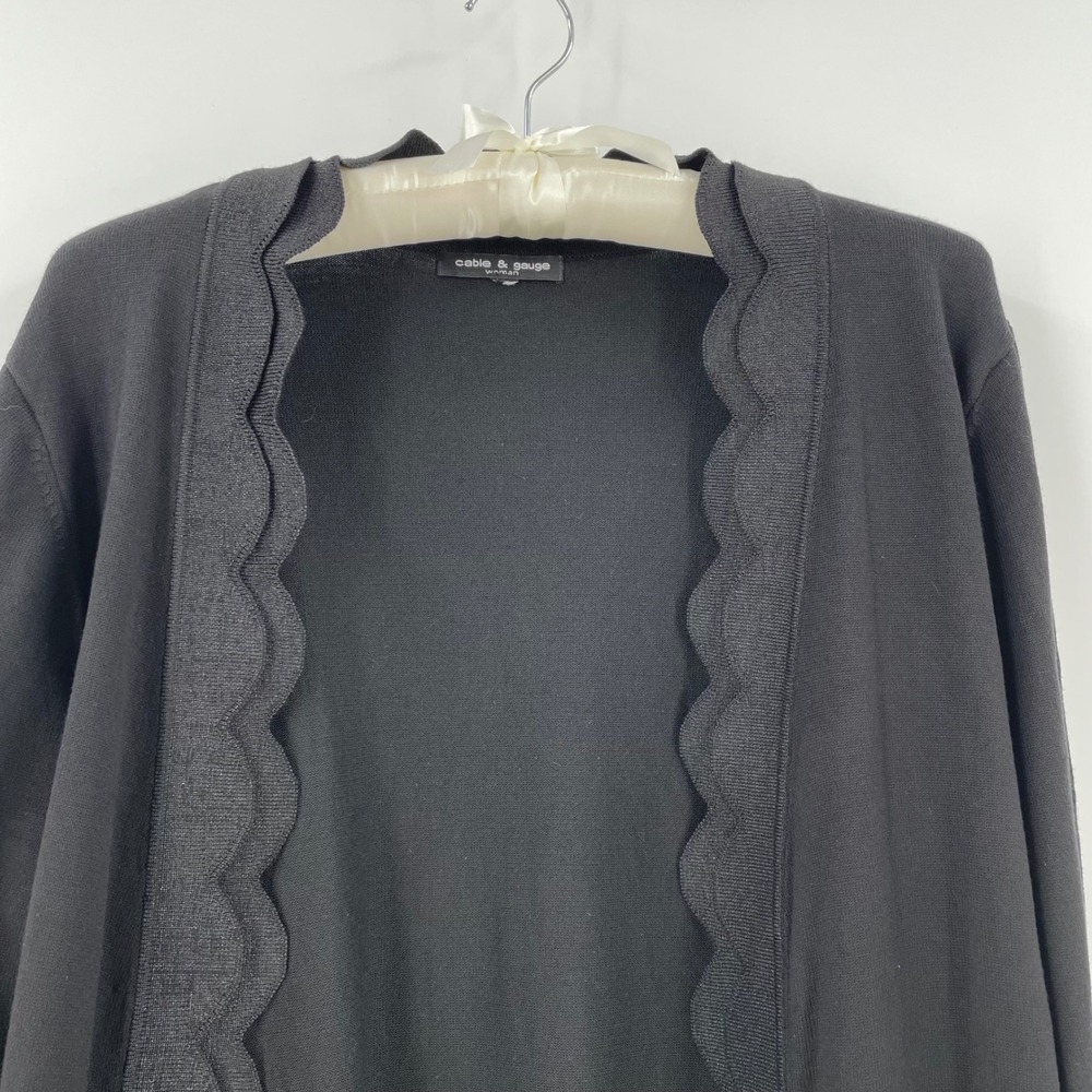 Cable Gauge Black Scalloped Open Front Cardigan Rayon Knit XL - Picture 5 of 8
